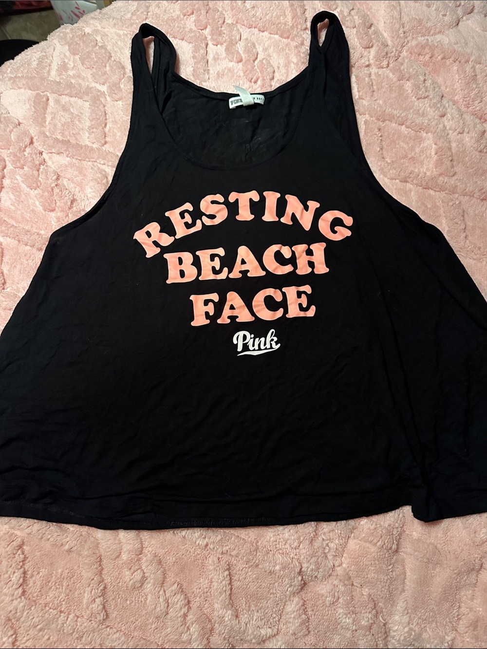 PINK Victoria's Secret Black Tank with Coral Pink Lettering
